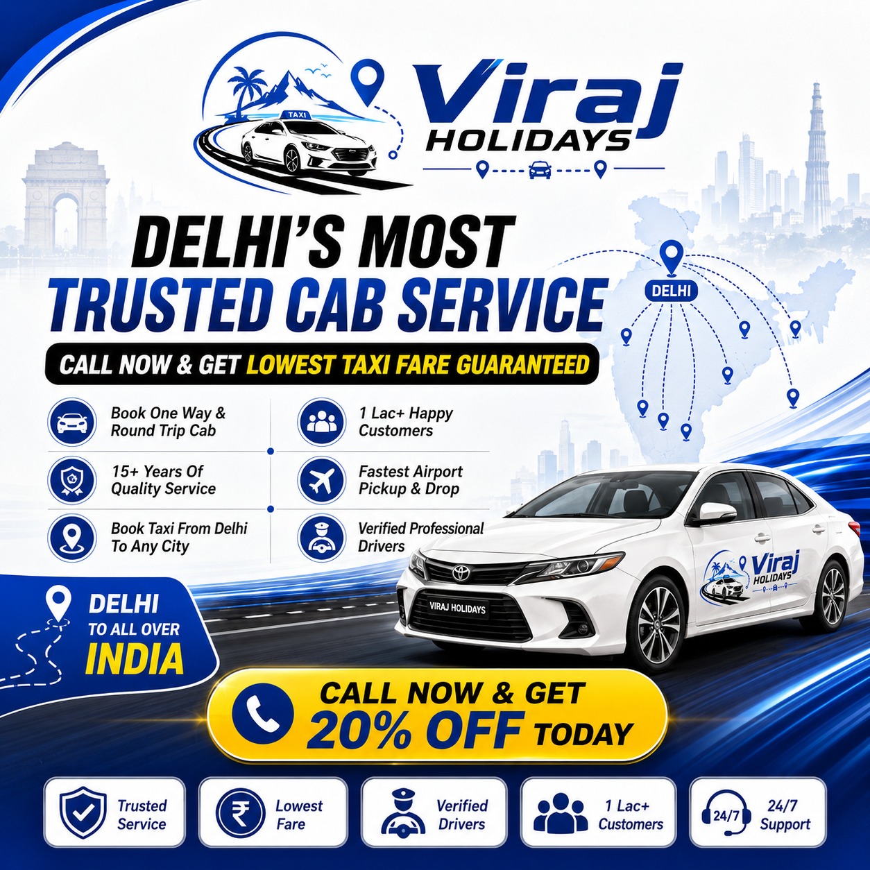 Delhi most trusted cab service with 20 percent off offer